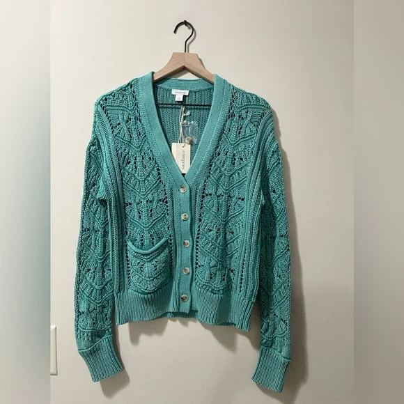 NWT Sundance Aveline Crochet Sea Green Business Casual Cardigan Size Small - Picture 3 of 8
